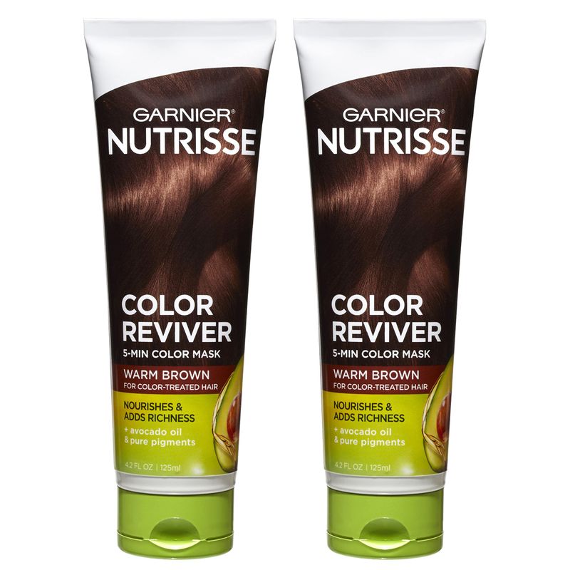 Garnier Hair Color Nutrisse Color Reviver 5 MIN Color Mask, Warm Brown for Color Treated Hair to Nourish &amp; Adds Richness (For Mahogany and Chestnut Browns), 4.2 Fl Oz, 2 Count (Packaging May Vary)