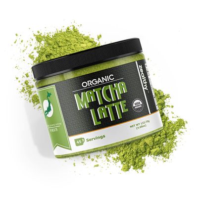 Zealthy Life - Organic Matcha Latte, Pure Japanese Tea Blend with Ashwagandha &amp; Maca, Matcha Tea Powder with Natural Coconut Milk &amp; Vanilla, No Added Sugar, 4.68 oz (45 Servings)