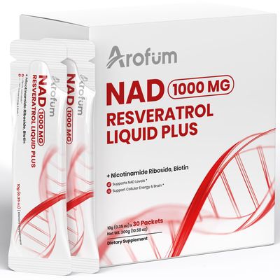 Arofum 1000mg NAD Supplement, NAD Liquid with Resveratrol, Nicotinamide Riboside, Quercetin Phytosome, Boost Cellular Energy, DNA Repair &amp; Healthy Aging - 30 Packets