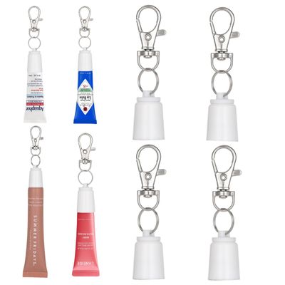 Veseek 4pcs Lip Gloss Keychain Holder Lip Balm Key Chain Cap Portable Lipgloss Holder Compatible with Summer Fridays 0.5oz &amp; LANGIGE 0.35oz &amp; Aquaphor 0.35oz Jack Black 0.25oz(white)