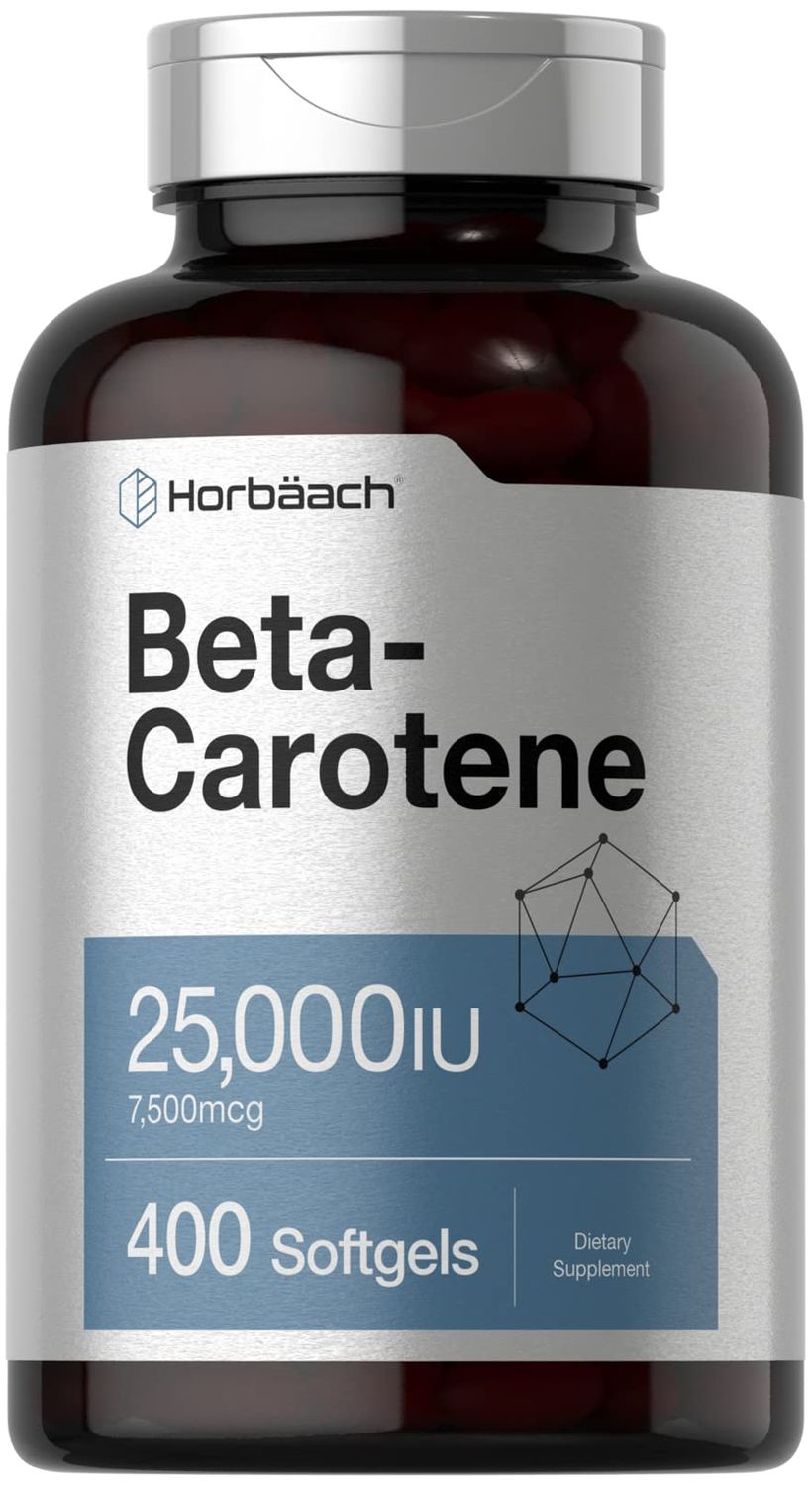 Horbach Beta Carotene Supplement | 25000 IU Softgels | 7,500 mcg | Vitamin A | 400 Count | Non-GMO and Gluten Free Formula