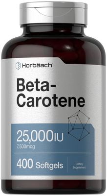 Horbach Beta Carotene Supplement | 25000 IU Softgels | 7,500 mcg | Vitamin A | 400 Count | Non-GMO and Gluten Free Formula