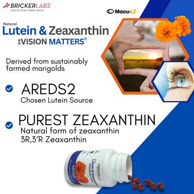 Bricker Labs Natural Lutein Zeaxanthin Eye Supplement - Supports Eye, Brain, and Skin Health with Macular Carotenoids, Superior Bioavailability, AREDS2 Chosen Lutein Source - 60 Soft Gels
