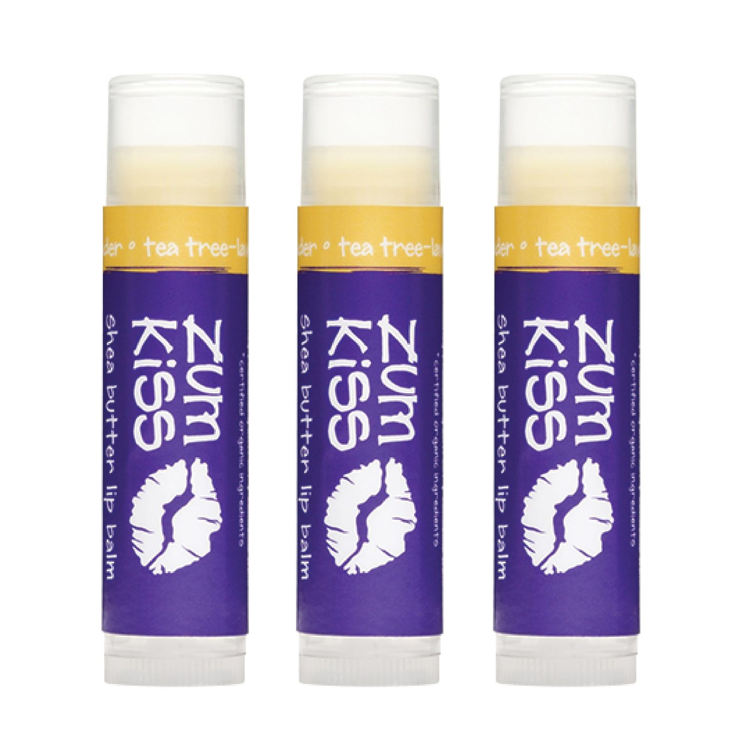 Zum Indigo Wild Kiss Stick - Natural Lip Balm with Organic Beeswax, Sunflower Oil &amp; Vitamin E - Flavored, Hydrating Lip Moisturizer - Tea Tree &amp; Lavender (3 Pack)