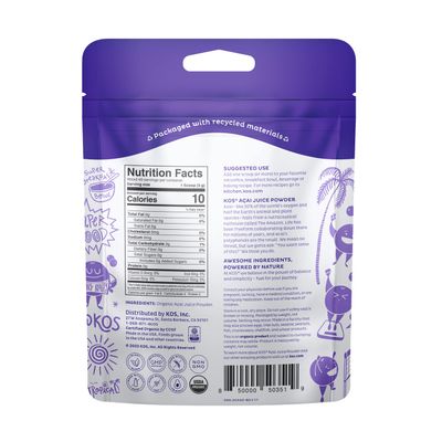 KOS USDA Organic Acai Powder, Unsweetened Superfood - Natural Antioxidant, Acai Berry for Smoothies and Bowls - Polyphenol Abundant, Gluten-Free, Non-GMO, Climate Friendly resealable Bag, 40 Servings