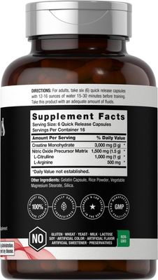 Horbach Nitric Oxide Supplement with Creatine | 100 Capsules | L Citrulline, L Arginine, and Creatine Monohydrate | Non-GMO, Gluten Free | Berkshire Labs