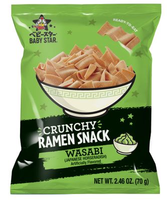 Baby Star Crunchy Ramen Snack Wide | Wasabi 2.46oz (6 Pack) | Delicious Dry Ramen Snack Packs
