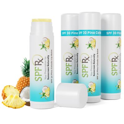 SPF Rx, SPF 30 Pina Colada Sunscreen Lip Balm Broad Spectrum Protection, Rapid Relief for Dry Chapped Lips, Superior Protection Against UVA &amp; UVB Rays - 0.15 oz, (4 Pack)