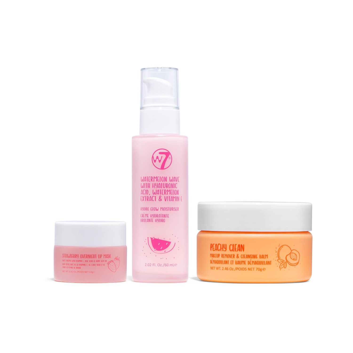W7 Peachy Clean Makeup Removal, Aftercare &amp; Cleansing Set - Remove Makeup, Moisturise &amp; Soothe Skin and Lips - Including Sweet Dreams Overnight Lip Mask and Watermelon Wave Hydro-Glow Moisturiser