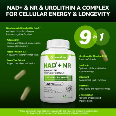 NAD Supplement 1,100mg Liposomal - Alternative for NMN Supplement &amp; Resveratrol-Like Benefits - Green Tea Extract Astaxanthin - Anti-Aging, Energy, Focus - 60 Capsules, Made in The USA