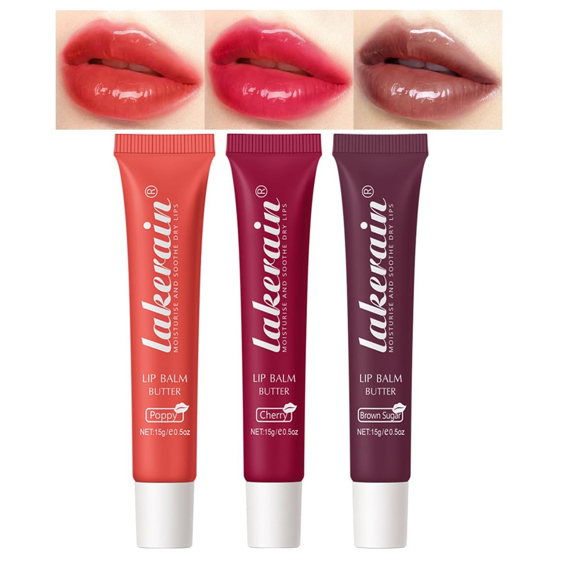Hydrating Tinted Lip Butter Balm Trio - Jelly Lip Stain and Long-Lasting Non-Sticky Glow Lip Care Oil, Perfect Christmas Makeup Gift for Women (Set B, 3 Pieces/Set)