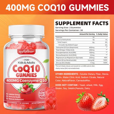 softbear CoQ10 Gummies 400mg Coenzyme Q10 Supplement for Adults, High Absorption coq10 Plus Omega-3, Magnesium, Vitamin B3 & Zinc for Cellular Energy & Antioxidant, Strawberry Flavor 60 Count