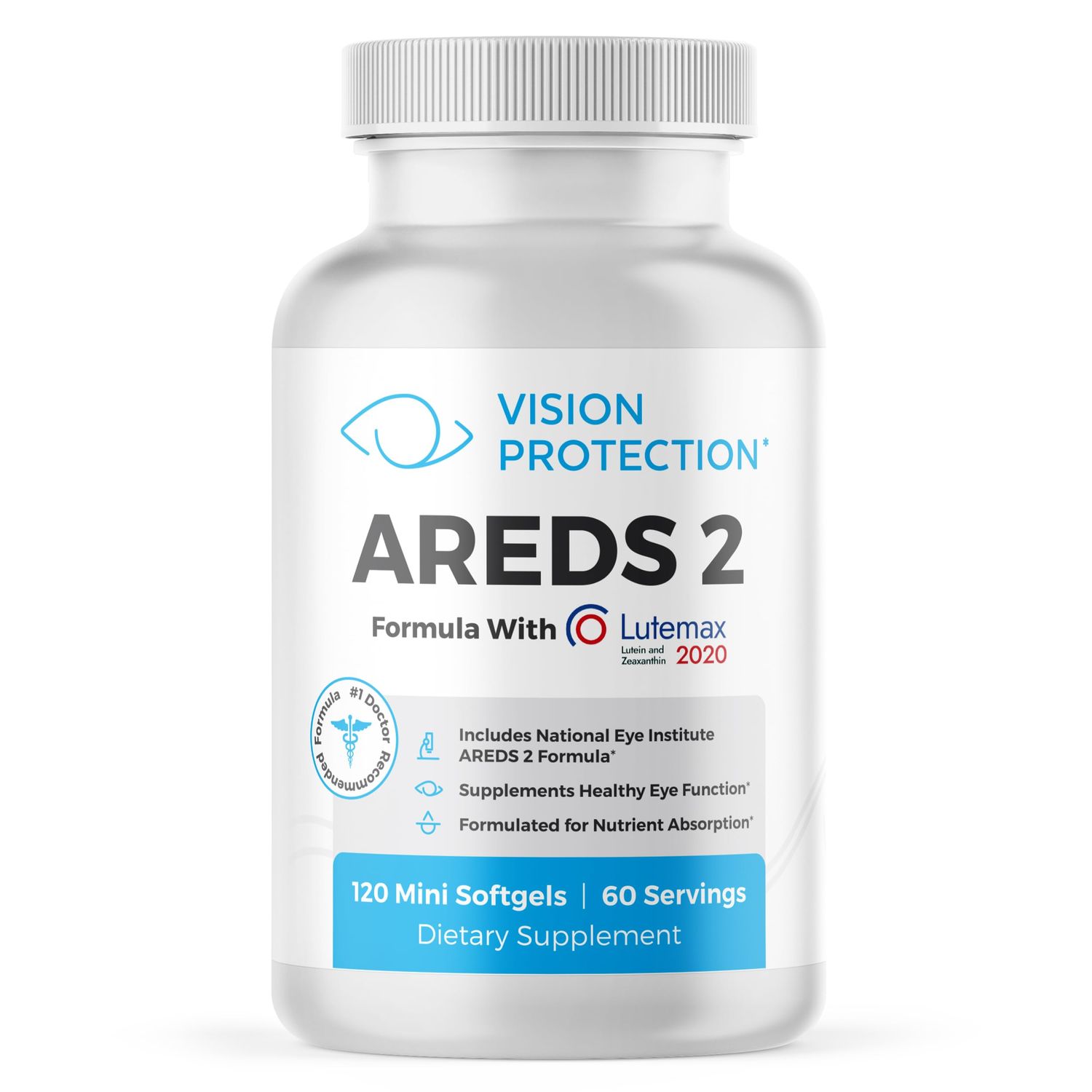 Vision Protection AREDS 2 Eye Vitamin &amp; Mineral Supplement for Ocular Health, Lutemax 2020 with Natural Eye Institute AREDS 2 Study Ingredients Lutein, Vitamin C, &amp; Zeaxanthin, 120 Mini Softgels