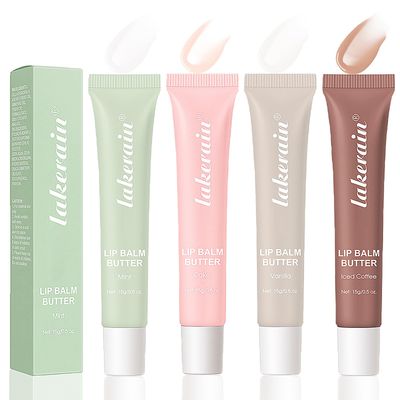 Tinted Lip Balm Butter, 4 Colors Moisturizing Lip Gloss Clear Jelly Yummy Tint Lip Stain, Long Lasting Hydrating Glow Reviver Lip Care Oil, Christmas Makeup Gift for Women