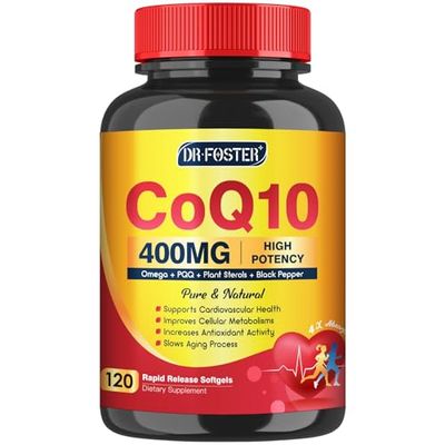 CoQ10 400mg SoftGels COQ10 - CQ10 Coenzyme Q10 Supplement, Plus PQQ, Omega 3, and Vitamin E, for Heart and Cellular Energy, 120 Servings