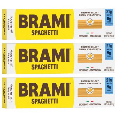 Brami Italian Protein Pasta, Spaghetti | Low Carb | High Fiber | High Protein | Non-GMO | Keto | Made in Italy | Dry Pasta | Semolina Pasta | Fortified with Heart Healthy Lupini Beans | 14.5oz (Pac...