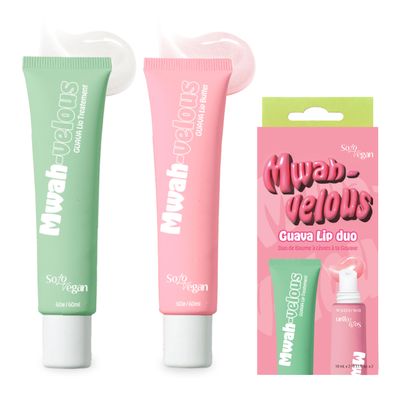 SoloVegan Mwah-velous Guava Lip Duo for Day &amp; Night - Hydrating Lip Butter with Rosehip Oil, Guava &amp; Nourishing Lip Treatment with Hyaluronic Acid for Soft, Plump Lips