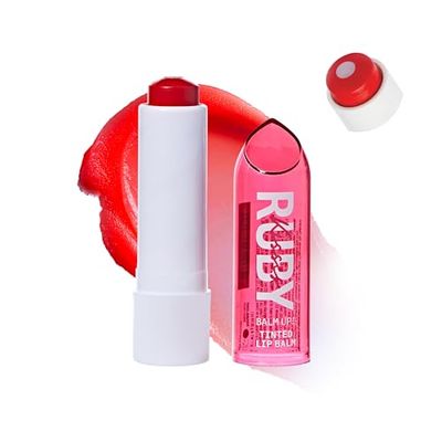 Ruby Kisses Balm Up Tinted Lip Balm, Non-Greasy Hydrating Formula, Nourishing Coconut Core &amp; Vitamin E Infused, Lip Care with Natural Shine, Lightweight Sheer Color (Red)