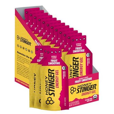 Honey Stinger Organic Fruit Smoothie Energy Gel | Gluten Free &amp; Caffeine Free | for Exercise, Running and Performance | Sports Nutrition for Home &amp; Gym, Pre and Mid Workout | 12 Pack, 13.2 Ounce