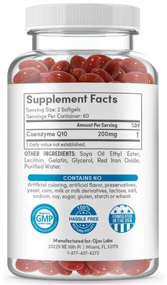 OjosLabs CoQ10 200mg - Coenzyme Q10 Dietary Supplement, Easy-to-Swallow 120 Softgels