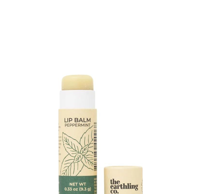 The Earthling Co. Lip Balm - Natural, Organic, Mint Lip Care - Non-tinted, Bee-free, Moisturizing Treatment Stick with Pomegranate Sterols, Coconut, and Butters (Peppermint, 0.33 oz)
