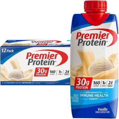 Premier Protein Protein Shake, Vanilla, 30g Protein, 1g Sugar, 11 fl oz Pack of 12