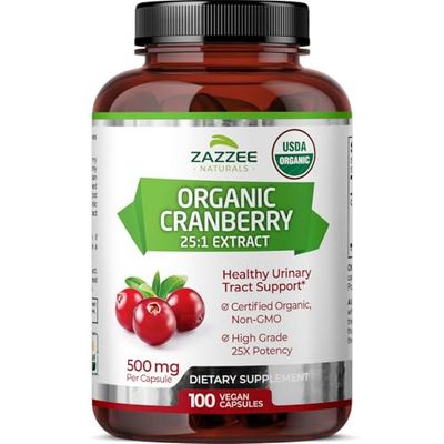 Zazzee USDA Organic Cranberry 25:1 Extract, 12,500 mg Strength, 100 Vegan Capsules, Over 3 Month Supply, Standardized, Concentrated 25X Extract, 100 Vegetarian, Certified Organic, Non-GMO All-Natural