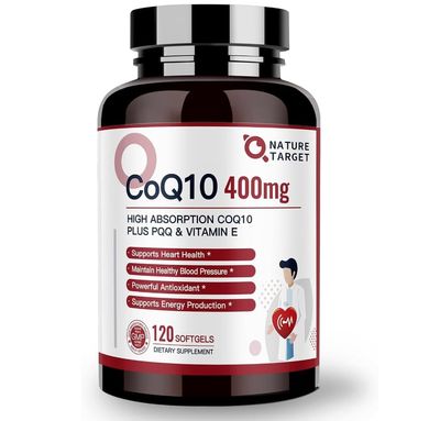 NATURE TARGET CoQ10-400mg Plus PQQ with Vitamin E &amp; Organic Olive Oil - Coenzyme-Q10 with BioPerine - High Absorption Antioxidant-for-Heart-Health and Energy Production,120 Servings