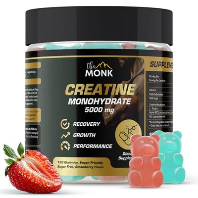 THE MONK Creatine Monohydrate Gummies for Men &amp; Women - Sugar Free, Vegan, Gluten-Free, Non-GMO - 5000 mg Per Serving - 120 Gummies