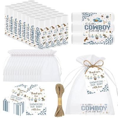 50 PCS Baby Shower Cowboy Lip Balm Bulk Neutral Gender Reveal Boys Girls Games Baby Shower Favors Gifts for Guests Moisturizing Lip Care Cowboy Themed Birthday Party Supplies Decorations