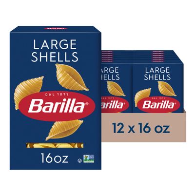 Barilla Large Shells Pasta, 16 oz. Box (Pack of 12) - Non-GMO, Made with Durum Wheat Semolina - Kosher Certified