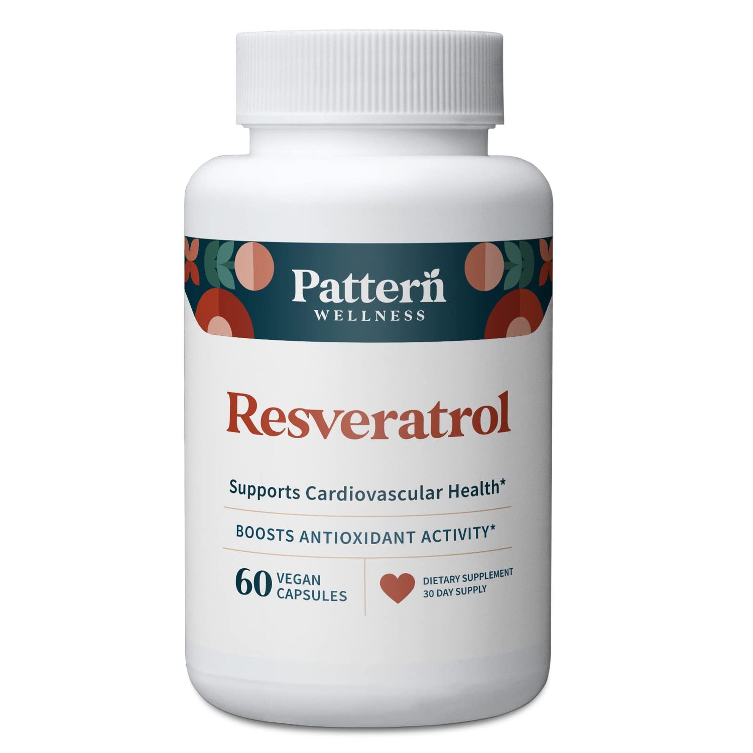 Pattern Wellness Resveratrol Supplement with Fisetin - Natural Antioxidant Booster - Whole Body &amp; Heart Health, Healthy Immune Responses - No Fillers &amp; Binders - USA Tested - 60 Non-GMO Capsules