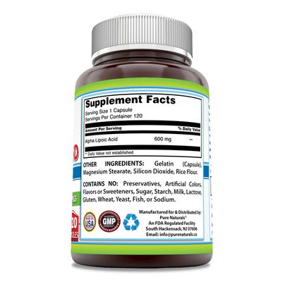 Pure Naturals Alpha Lipoic Acid 600 mg 120 Capsules Supplement | Non-GMO | Gluten Free | Made in USA