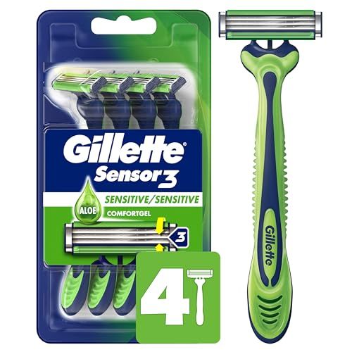 Gillette Sensor3 Sensitive Men&#39;s Disposable Razor, 4 Razors