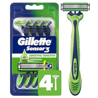 Gillette Sensor3 Sensitive Men&#39;s Disposable Razor, 4 Razors