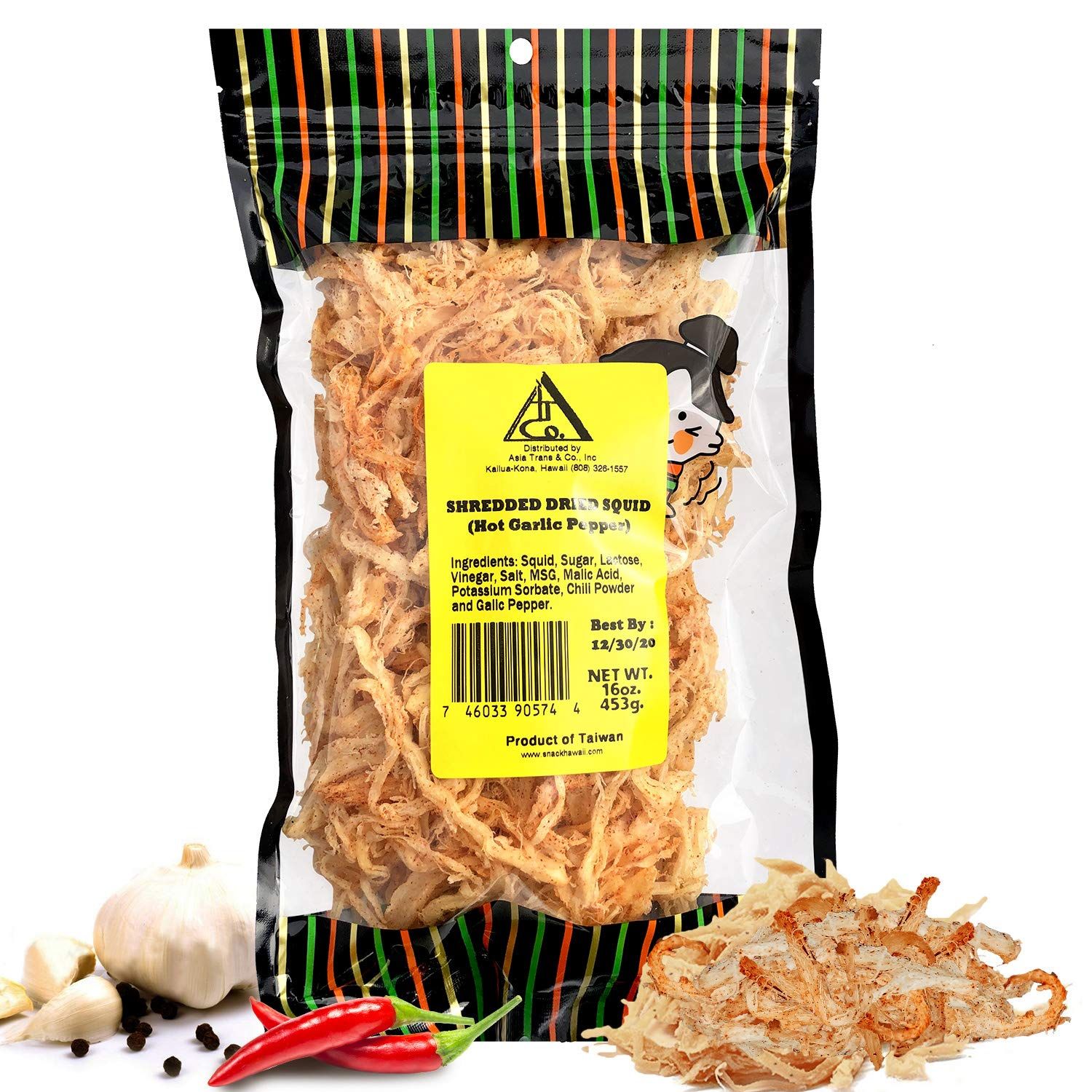 Spicy Garlic Pepper Saki Ika Dried Cuttlefish Snack - Hawaiian Seafood Jerky - High-Protein, Low-Fat, Low-Calorie (16 oz)