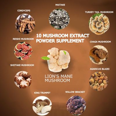 Mushroom Coffee, 10 Mushroom Extract Powder Blend Lion's Mane, Reishi, Chaga, Cordyceps, Turkey Tail, Brain Supplements with Instant Coffee for Energy, Focus, Memory and Immunity 150g 30 Serving