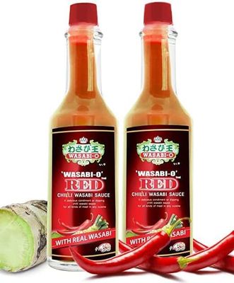 Wasabi-O Red Chili Wasabi Sauce - Spicy Japanese Hot Sauce with Real Wasabi Paste, Vegan, Gluten-Free, Organic, Squeeze Bottle for Sushi, Steak, Dipping - 2 x1.94 Oz
