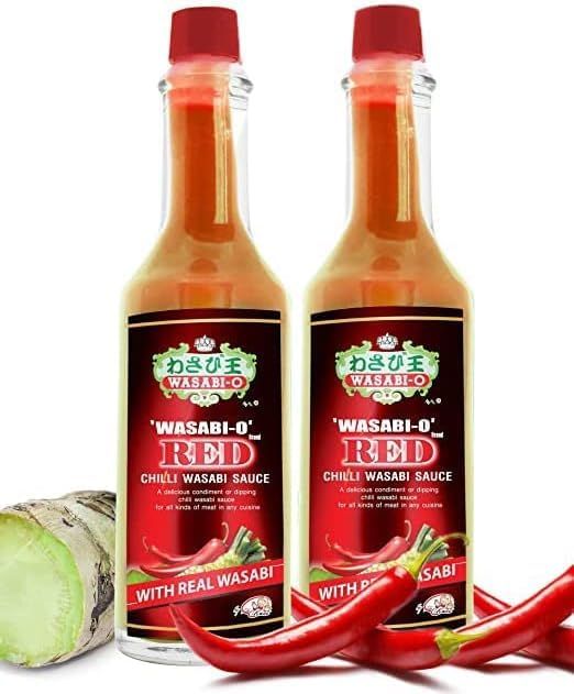Wasabi-O Red Chili Wasabi Sauce - Spicy Japanese Hot Sauce with Real Wasabi Paste, Vegan, Gluten-Free, Organic, Squeeze Bottle for Sushi, Steak, Dipping - 2 x1.94 Oz