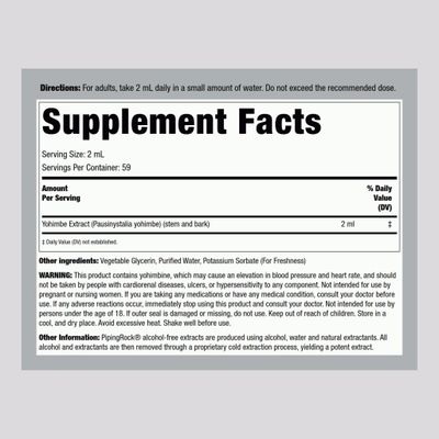 Piping Rock Yohimbe Bark Extract Liquid | 4 Fl Oz | Supplement for Men &amp; Women | Alcohol Free Herbal Drops | Vegetarian, Non-GMO, Gluten Free