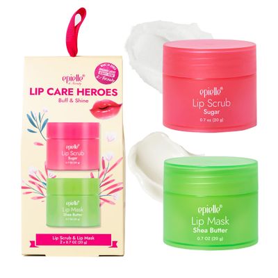 Epielle Lip Care Heroes Buff &amp; Shine, Sugar Scrub &amp; Sleeping Mask Lip Care Kit, Exfoliate &amp; Hydrate, 2-Piece Set for Day &amp; Night Care, K-Beauty