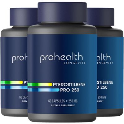 Pterostilbene Supplement (250mg, 60 Capsules) | Clinically Proven, Third-Party Tested Antioxidant for Heart &amp; Brain Health | Activates Longevity Genes (3 Pack)