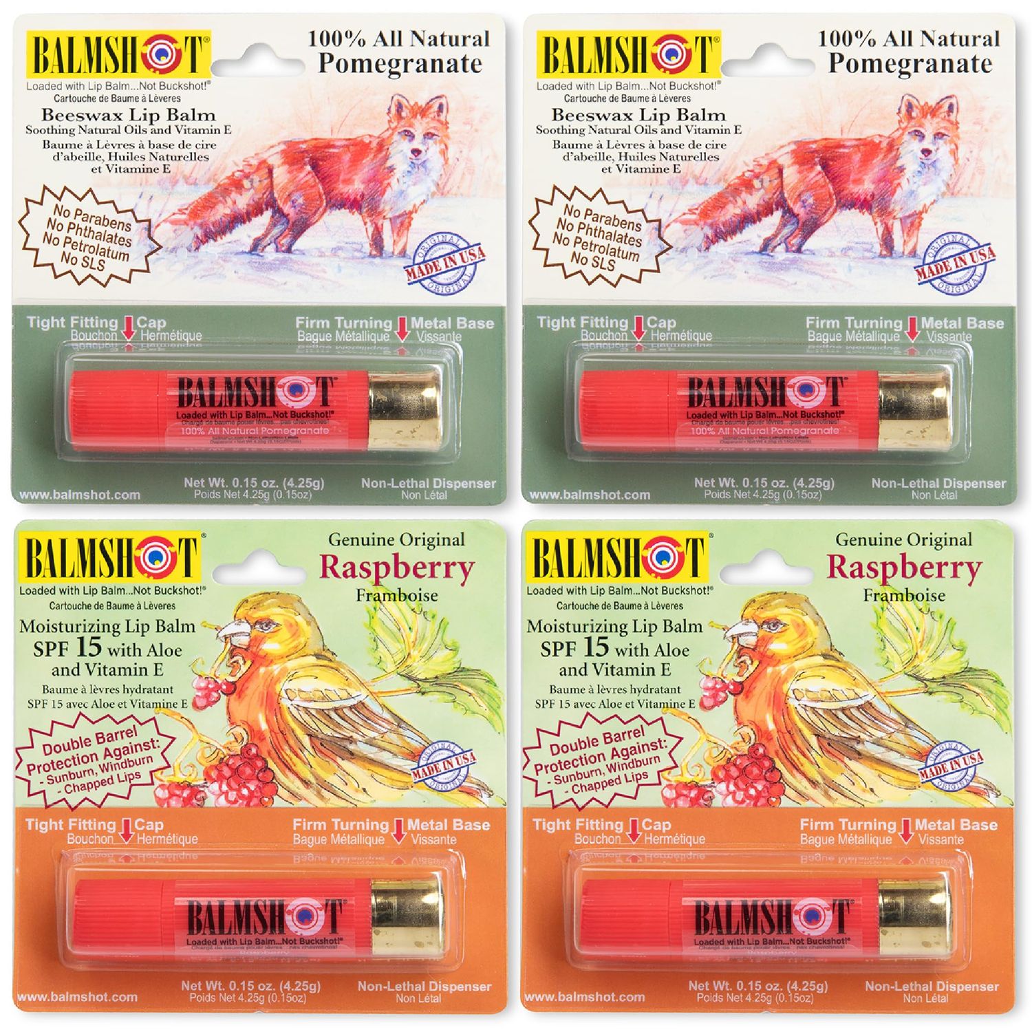 BALMSHOT Lip Balm 4 Pack (Fruit Combo (Variety Pack))