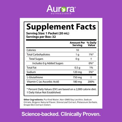 Aurora Nutrascience Mega-Liposomal Liquid Glutathione, Immune &amp; Antioxidant Gut Health Support Supplement, 750 mg per Serving, Non-GMO, Sugar-Free, 10 Single Serve Packets