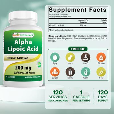 Best Naturals Alpha Lipoic Acid 200 Mg 120 Capsules