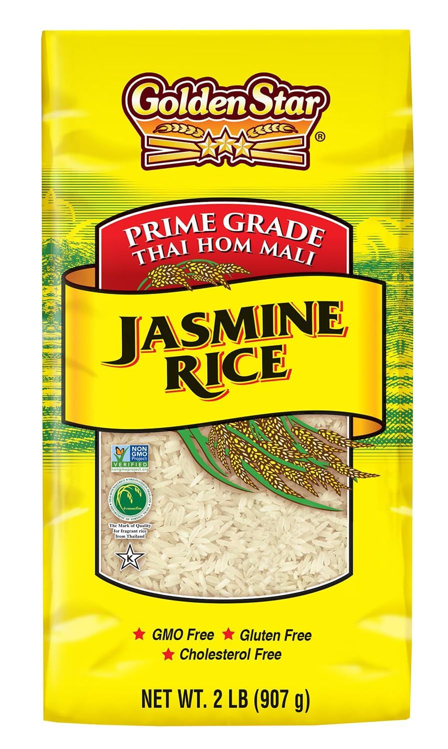 Golden Star Thai Hom Mali White Jasmine Rice - Prime Grade White Rice - 2 lb Bag