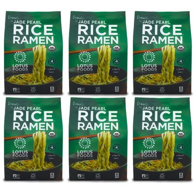 Lotus Foods Organic Jade Pearl Rice Ramen Noodles - Gluten Free Instant Ramen Noodles, Vegan, Low Sodium, Made with Brown Rice Flour and White Rice Flour, Ready in 4 Minutes - 10 Oz (Pack of 6)