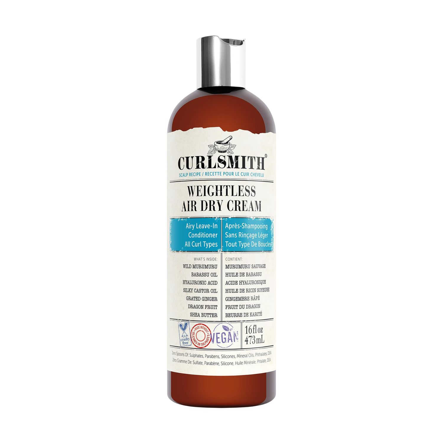 Curlsmith - Weightless Air Dry Cream - Vegan Leave-In Conditioner for Any Hair Type, Smooths Hair (16 fl oz)