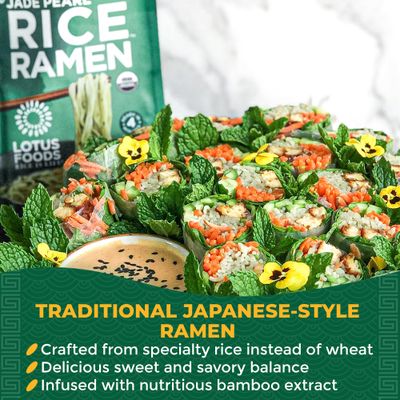 Lotus Foods Organic Jade Pearl Rice Ramen Noodles - Gluten Free Instant Ramen Noodles, Vegan, Low Sodium, Made with Brown Rice Flour and White Rice Flour, Ready in 4 Minutes - 10 Oz (Pack of 6)