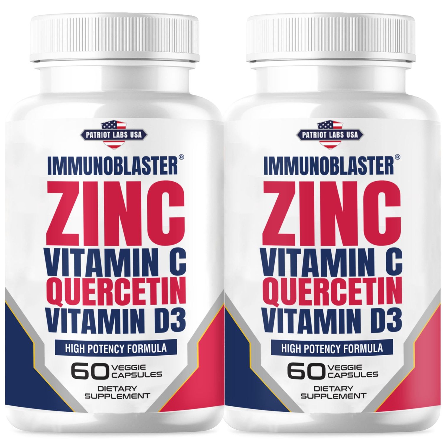 (2 Pack) ImmunoBlaster Zinc Quercetin 500mg with Vitamin D and C Antioxidant Immune Support High Potency Quercetin Zinc Supplement for Men and Women - Gluten, Soy, &amp; Dairy Free - 120 Count (Twin Pack)